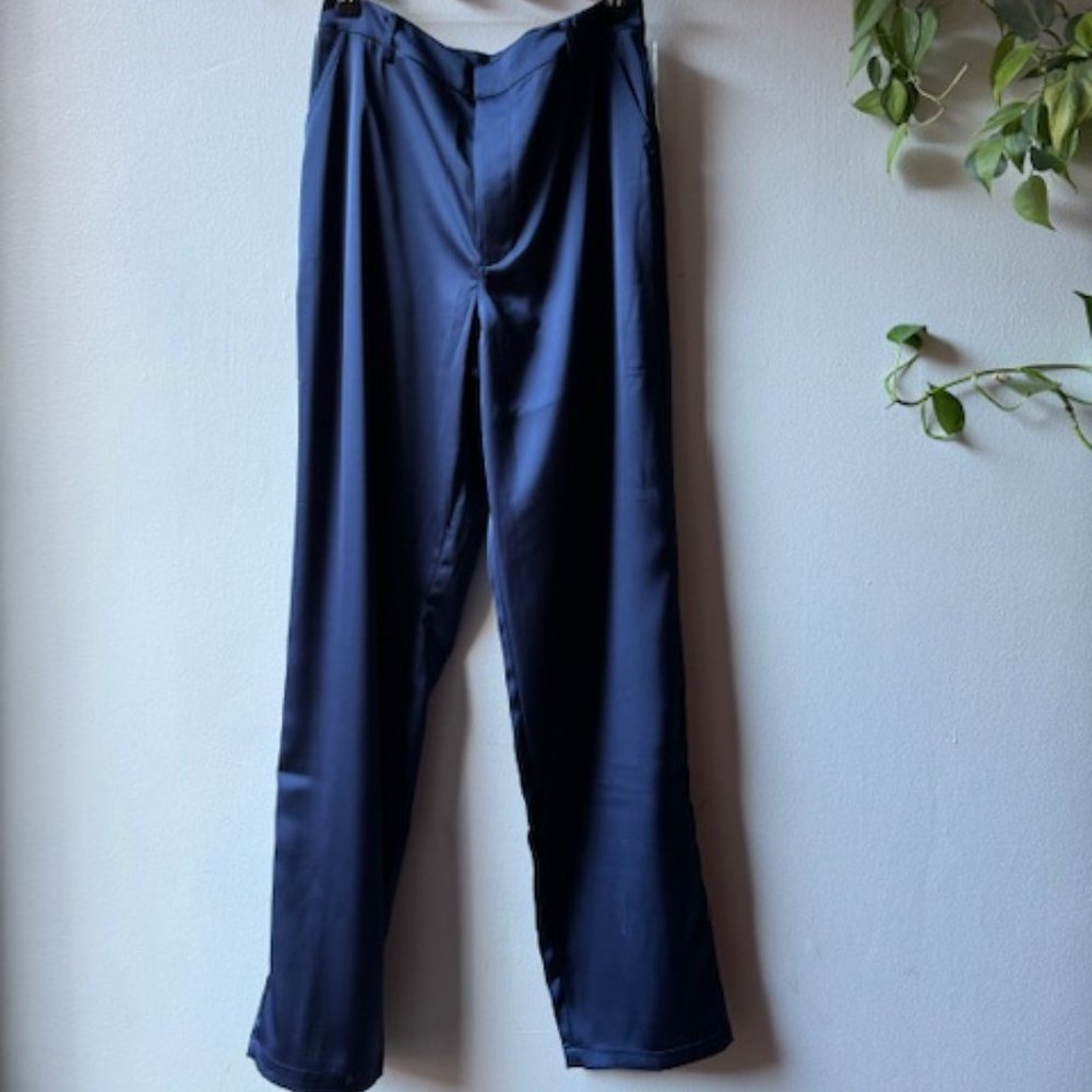 NWT Good American Satin Trouser in Blue Rinse (Size: 2)